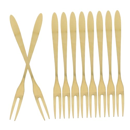 CIYODO Fourchettes à Fruits En Acier Inoxydable 10 Pièces, Double Dent, Réutilisables, Finition Miroir, Pour Fête, Apéritifs Et Desserts