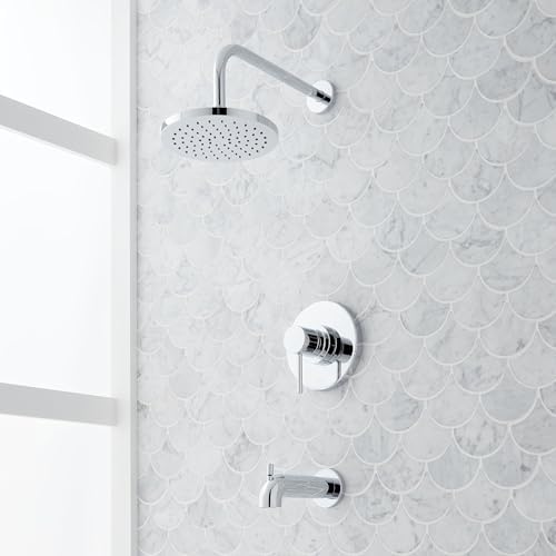 Lexia Pressure Balanced Shower Only Trim Package with Rain Shower Head and Tub Spout - Rough In Included