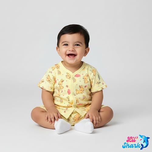 Image of Lil' Shark Baby Cotton T-Shirt & Shorts Set | 100% Pure Cotton Summer Wear for Baby Boys & Girls | Soft, Breathable Infant Casual Outfit | Printed T-Shirt with Shorts Set