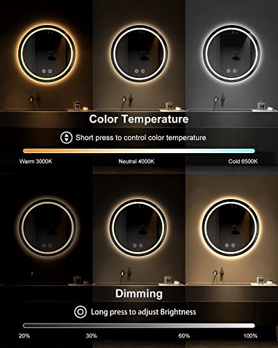 Dripex 600mm Round Bathroom Mirror with LED Light, Illuminated Circle Makeup Vanity Mirror with Demister Pad, Anti-fog, 3 Lighting Modes, Dimmable, Wall Mounted, Front+Backlit, IP44 - Cosy Home Interiors Dripex 600mm Round Bathroom Mirror with LED Light, Illuminated Circle Makeup Vanity Mirror with Demister Pad, Anti-fog, 3 Lighting Modes, Dimmable, Wall Mounted, Front+Backlit, IP44 - Image 2