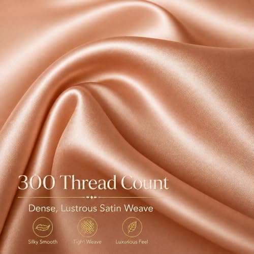 Image of Cloth Fusion Flat Satin Bedsheet Super King Size 108x108 inch | Peach, 2 Pillow Covers, 300 TC, Glossy Finish, Smooth on Hair and Skin, Gift for Couples, Wedding & Anniversary