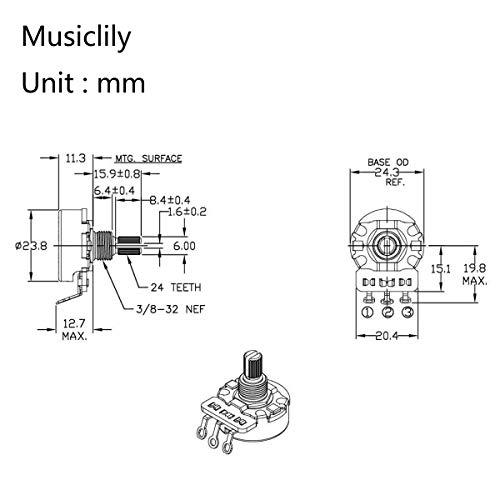 CTS 450G Vintage Tone A250K Pots Brass Short Split Shaft 1/4 Inch 10% Audio Taper Potentiometers for Electric Guitar Bass (Set of 4) - Image 2