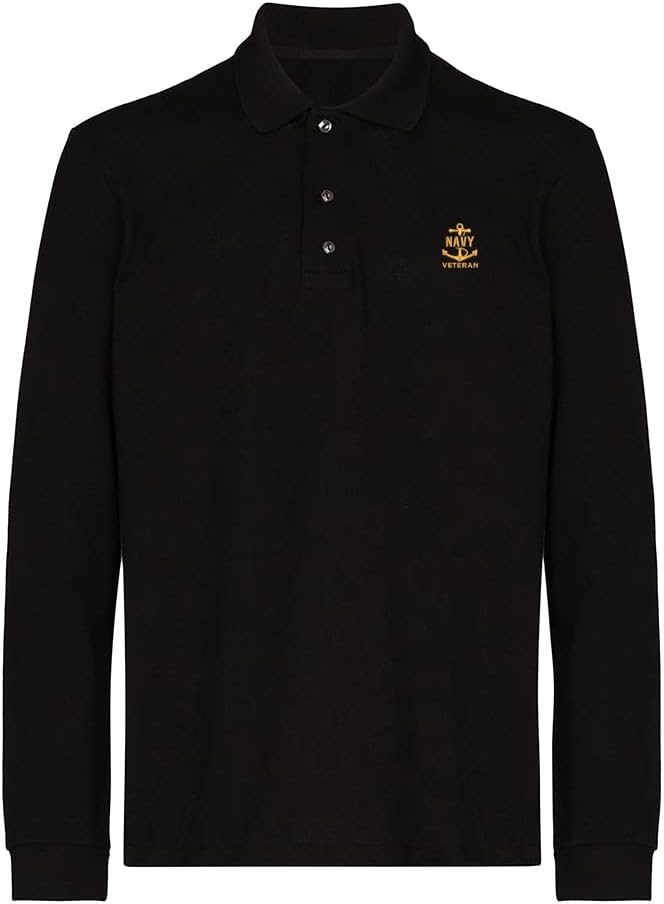 Mens Polo Shirts Navy Veteran Embroidered Long Sleeve Polo Shirt Cotton Tennis Shirts for Men
