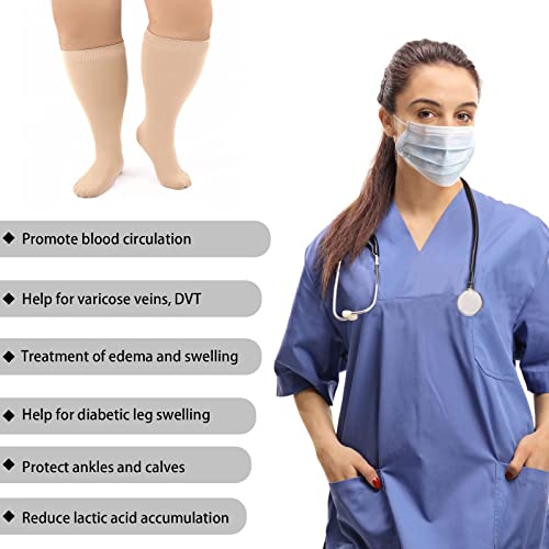 Image of Plus Size Compression Socks Wide Calf Compression Socks for Women Men Circulation Support 04XL Medical Pro Nursing Compression Sock graduated compression Knee High Extra Large Socks Beige
