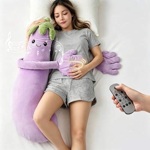 WYVFBEK Mango/Banana Plush Hugging Pillow with RC Heat & Patting Arm, Bluetooth Voice Recording Smart Sleep Buddy for Adults, Long Leg Cuddle Body Pillow for Stress Relief & Home Sanctuary Eggplant