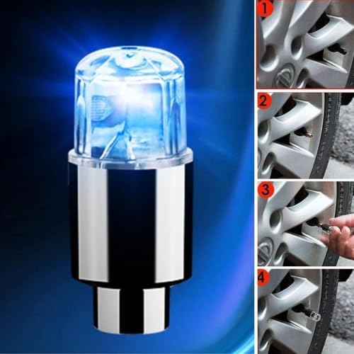 OLLEVRA Araç ve Bisiklet İçin 2’li Mavi LED Hava Valfi Işık Kapakları–Gece Parlayan Lastik Lambası Sibop Kapağı