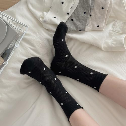 zrylibya Women Cute Roll Top Ankle Socks Breathable Mesh Summer Thin Polka Dots Socks 4 Pairs2
