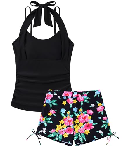Image of Girls Tankini Swimsuit 2 Piece Halterneck Bathing Suit for Teens Size 7-16