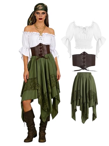 Verceco Women Pirate Costume Adult Renaissance Medieval Outfit with Peasant Top and Pirates Skirt...