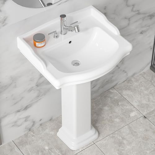 HOMLYLINK Pedestal Sink White 3 Hole, 23'x19' Inch Large Bathroom Pedestal Sink Combo,Rectangular...