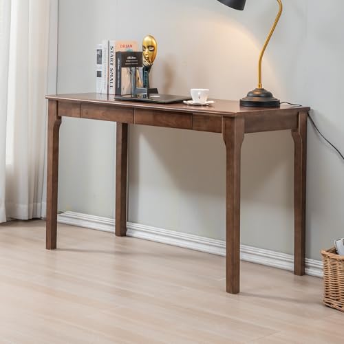 ODCVKRT Solid Wood Desk, Gaming Study Home Office Desks for Work, Student PC Desk for Bedroom, Small Computer Desk for Small Spaces, Easy to Assemble (Walnut Color, 47inch)