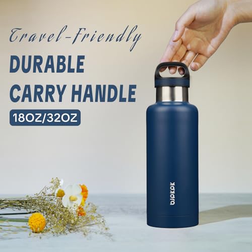 Image of BJPKPK Insulated Water Bottle 32OZ Stainless Steel Water Bottle with Handle Double Walls Vacuum Insulated BPA Free Flask, Drak Blue