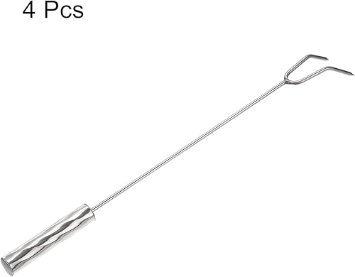 Miniatura 3 de uxcell Palitos de asado de acero inoxidable, 17.7 pulgadas de largo, tenedor de barbacoa, herramientas para asar brochetas, salchichas para perros