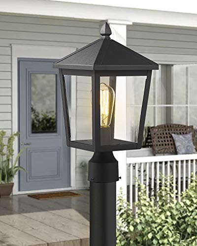 Image of zeyu Outdoor Post Light, 16 Inch Exterior Pole Light Pillar Lantern with Clear Glass Shade and Black Finish, 20076P