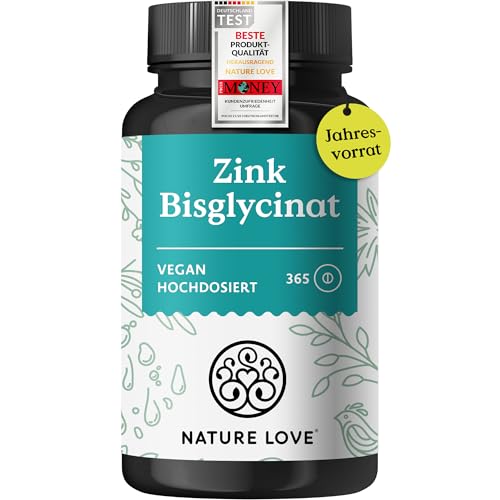 NATURE LOVE® Zink - 365 Tabletten (1 Jahr) - Hochdosiert (25mg): Zink-Bisglycinat - Hoch...