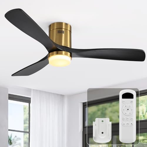 Sofucor 52 Inch Ceiling Fans with Lights and Remote, Low Profile,Solid Wood