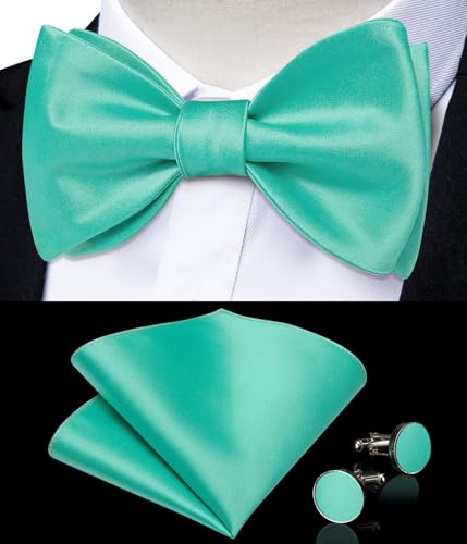 Image of DiBanGu Satin Bow tie Self-Tied Bowtie Set for Men Wedding Prom | Solid Color,Skin-Friendly,Versatile Accessory,Lapel Pin,Pocket Square,Cufflinks,School Dance,Banquet,Dinner,Celebration
