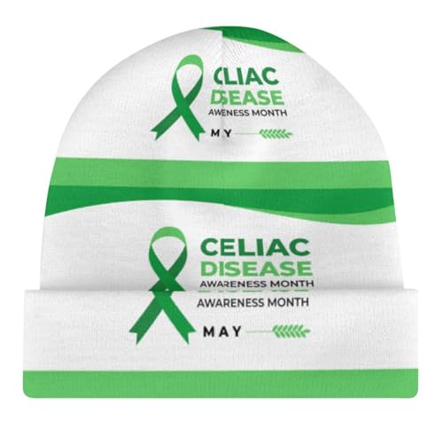 Celiac Disease Awareness Light Green Ribbon Kids Beanie Hat for for Girls Boys Children Cap Winter Knitted Chemo Cancer Headwear Accessories Gifts Decoration4