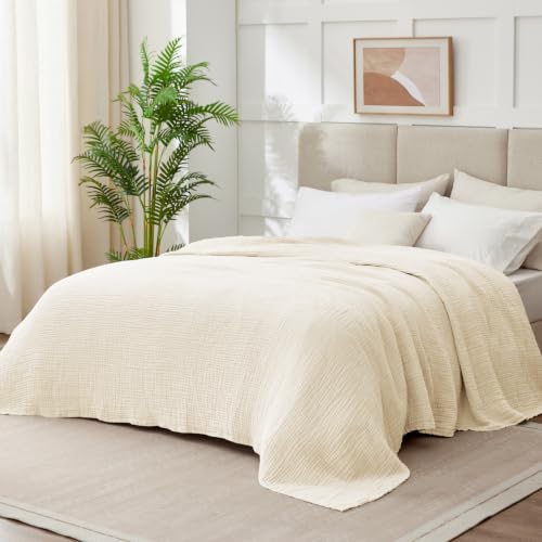 Image of 100% Cotton Muslin Blanket for Adults, 6-Layer, Queen, 90 x 90, Ivory
