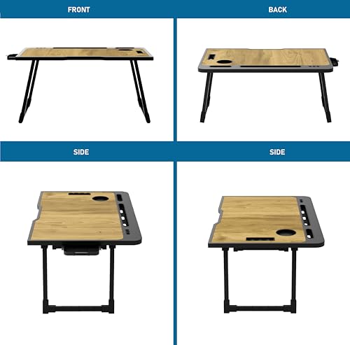 Image of Cubiker Engineered Wood Multipurpose Foldable Laptop Table with Cup Holder | Table Home Study Writing Table, Foldable and Portable /Ergonomic Edges (Wooden, 60[L] X 40[W] X 24[H] cm)