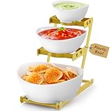 Lifewit Etagere 3 Etagen mit Kunststoff Servierschalen, 3-stöckige Dipschalen Snackschalen mit Goldenes Metallregal, Party Buffet Zubehör, Wiederverwendbare Servierschüssel für Vorspeisen/Obst/Snacks