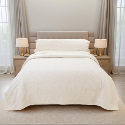 Juego de Sábanas Pirineo Termica - 3 Piezas para Cama 90 -Sábanas Polar para Invierno Cama Individual -Bajera Ajustable 90x190/200+30cm, Encimera 160x270cm y una Funda Almohada 45x100cm -Damasco