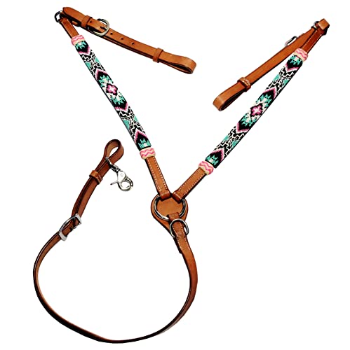 WeavingCraft Western Full Grain Thick Soft Leather Chest/Breast Plate - Hand Braided Rawhide Knotting Stitched Multi color beads(Brown02)