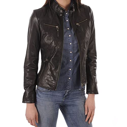 Classic Women's Genuine Lambskin Real Leather Jacket Slim fit Biker Black Jacket WD0222