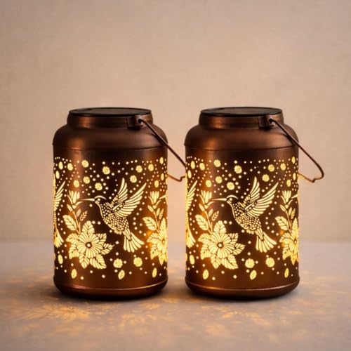 Image of Solar Hummingbird Lantern for Garden Decor | IP65 Waterproof Hanging Solar Light Outdoor | Metal Lantern with Warm LED | Auto On Off Balcony Patio Pathway Light (2)