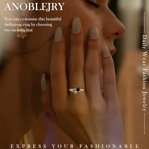 Gold Birthstone Rings for Women Non Tarnish Adjustable Ring Blue Purple Gold Heart CZ Ring Wedding Engagement Promise Rings Best Friend Birthday Gifts for Women2