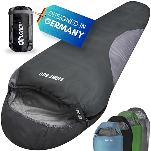 EXPLORER® Light 600 Sommerschlafsack [700g] -2°C bis +14°C [120g/m²] Ultraleicht Schlafsack Outdoor 210x75x50cm Sommer Mumienschlafsack Erwachsene – Camping & Trekking - leicht kleines Packmaß