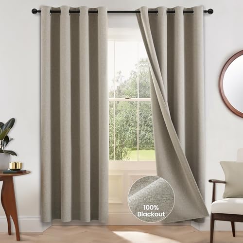 Image of COSVIYA 100% Blackout Natural Linen Curtains & Drapes 72 Inch Length | Light Blocking Full Room Darkening Grommet Insulated Thermal Window Panels for Bedroom /Living Room,52x72 inches,2 Panels