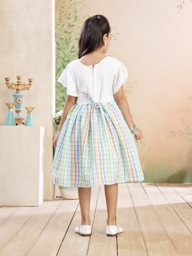 Image of Aarika Girls Green Colour Check Cotton Frock