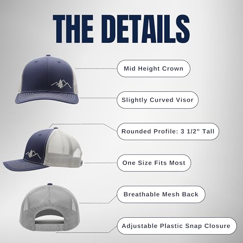 Image of LINDO Trucker Hat [ Great Outdoors Design ] for Men and Women: Mid Profile Cap with Breathable Mesh Back and Adjustable Snap