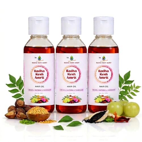 Image of Natural Hair Oil (Pack of 3 x 100ml) for Hair Growth & Hair Fall Control | Homemade Oil with Curry Leaves, Amla, Reetha, Shikakai, Hibiscus & Neem | For Dry, Damaged, Frizzy Hair | Men & Women
