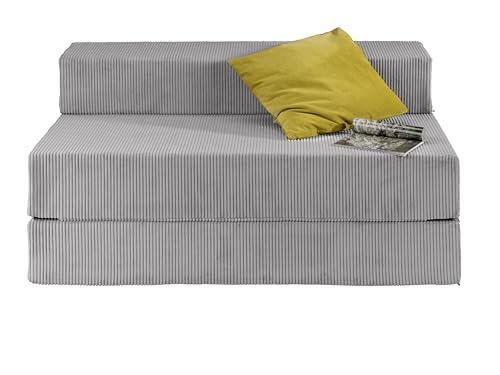 Traumnacht Schlafsofa mit Bezug aus grauem Cord-Gewebe, Bezug abnehmbar, waschbar, Liegefläche 140x200, produziert nach deutschem Qualitätsstandard