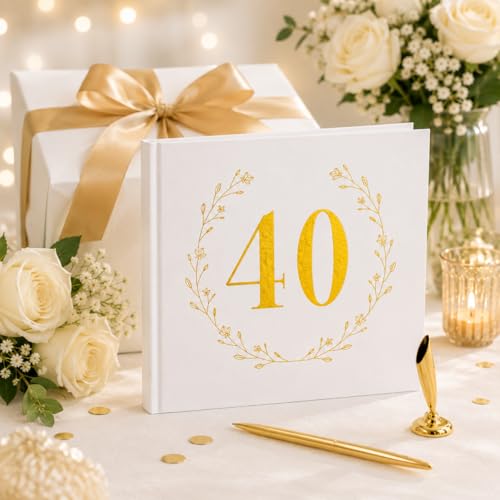 Image of Calculs 40th Birthday or Anniversary Guest Book, Gold Photo Album