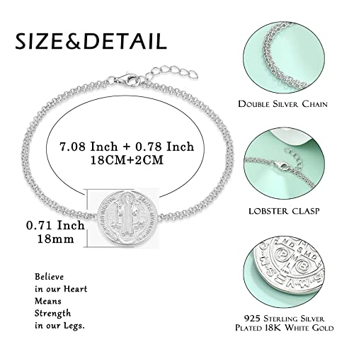 FJ Saint Benedict Bracelet 925 Sterling Silver Patron St Benedict Medal Amulet Protection Religious Jewelry for Men Women4