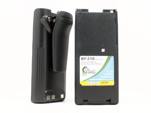 2X Pack - Icom BP-210 Two-Way Radio Battery with Clip Replacement (1100mAh, 7.2V, NI-CD) - Compatible with Icom BP-209N Battery, Icom IC-A24, Icom IC-V8, IC-V82, IC-A6, IC-F21GM, IC-F21, IC-F11