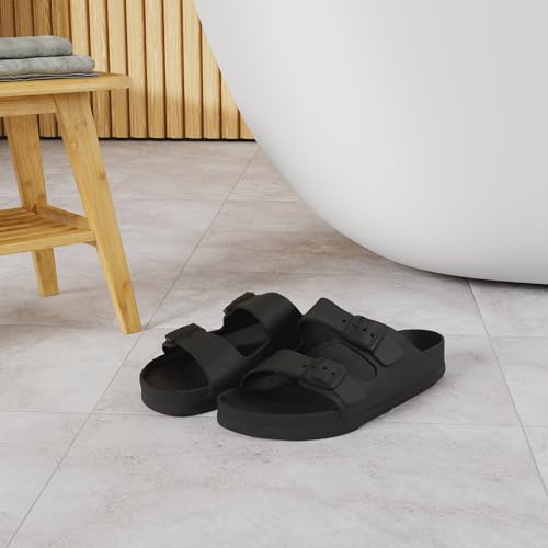 FUNKYMONKEY Men's Comfort Slides Double Buckle Adjustable EVA Flat Sandals2