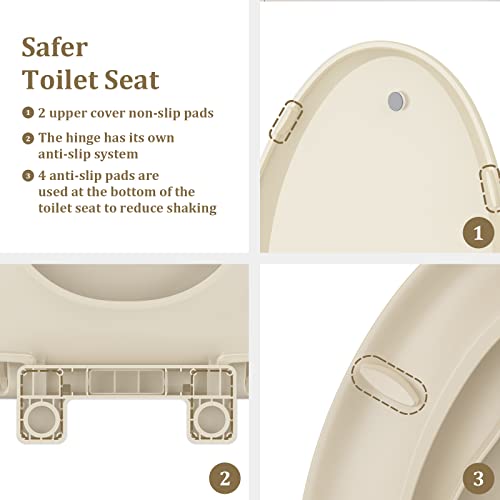 Thorifly Toilet Seat With Built-In Potty Training Seat, Slow-Close, Never Loosen, Thickened Durable Plastic, Easy To Clean And Install, Fits Both Adults Child, Elongated Bone (18.5") #TOP4