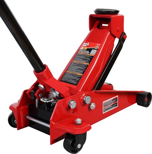 Image of Big RED T830025-1 Floor Jack Heavy Duty Hydraulic Steel Service Jack with Single Piston Quick Lift Pump and Detachable Handle, 6,000 LBS Capacity, Black