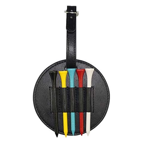 Myartte Golf Tee Holder with Wood Golf Tees Value Golf Tee Holder for Bag Belt, Luxury Leather Gift for Golfer Men Women (Black) Cover