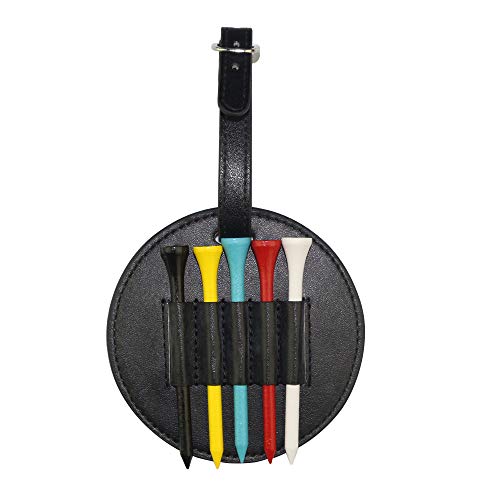 Myartte Golf Tee Halter mit Holz Golf Tees Value 2 Set Golf Tee Halter für Tasche Gürtel Luxus Leder Geschenk für Golfer Männer Frauen, schwarz Cover