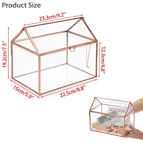 Elldoo 8.8" Rose Gold Glass Wedding Card Box, Glass Gift Boxes, Clear Geometric Planter Terrarium With Lid, Vintage Display Box For Wedding Receptions,Graduation, Centerpiece Decor, Keepsake (Glass Box Only) #TOP1