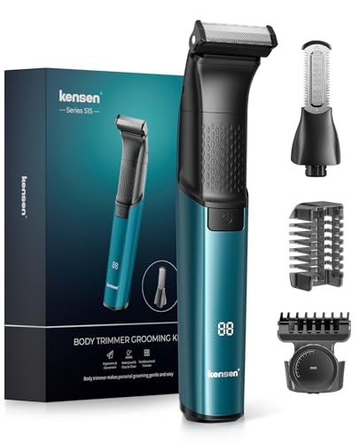 Afeitadora Corporal Masculina 2 en 1, Kensen IPX6 Impermeable Depiladora Corporal Hombre para Barba, Axilas, Pecho, Piernas y Genitales con Pantalla LED, Peine Límite Ajustable (1-10 mm), Verde