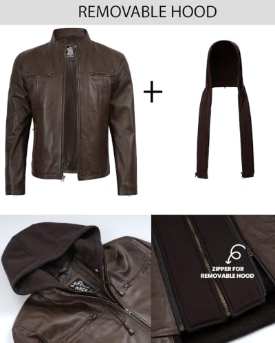 Image of Blingsoul Real Leather Jacket Men - Detachable Hooded lambskin Leather Jackets For Mens