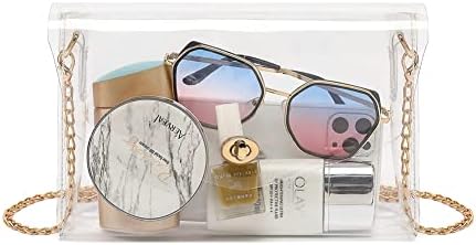 FAIME 3 in 1 Clear Purse for Women Stadium, Cute Clear Crossbody Bag Stadium Approved, Small Clear Clutch Purse, Transparent Party Clear Handbag for Sports, Concert, Prom (Gold)