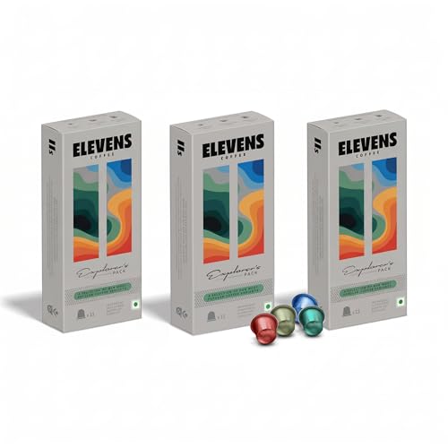 Image of ELEVENS COFFEE | Explorer's Pack | Specialty & Single Origin Coffee Capsules | 100% Arabica & Robusta | Medium, Dark & Medium Dark Roast | Intensity 7, 8 & 10 | Compatible with Nespresso (Pack of 3)