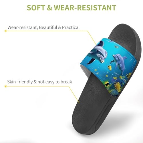 Dolphin Shark and Fish Under Blue Sea Non Slip Slides Sandals for Women Men Quick Drying Shower Shoes for Bathroom Pool Beach3